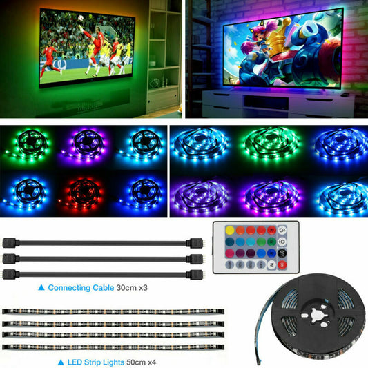 4x50CM USB 5V RGB LED Strip Background Light Remote Kit For TV Computer Lamp T&O