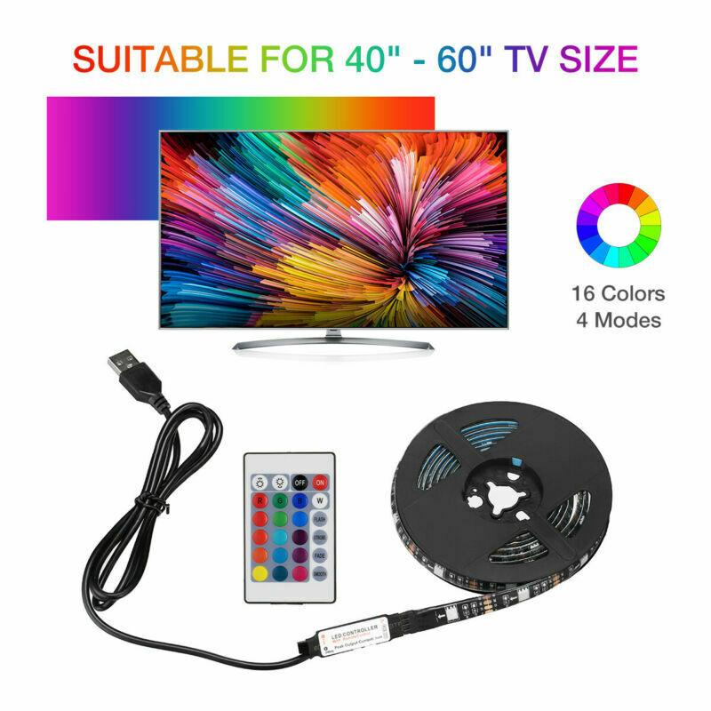 4x50CM USB 5V RGB LED Strip Background Light Remote Kit For TV Computer Lamp T&O