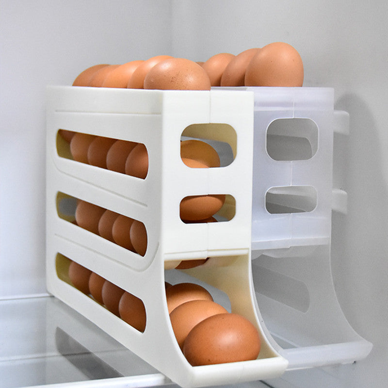 Refrigerator 4-Layer Automatic Egg Roller Sliding Egg Tray Refrigerator Side Door Large Capacity Holder Egg Storage Box Kitchen Gadgets