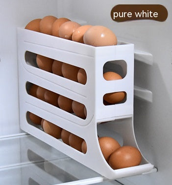 Refrigerator 4-Layer Automatic Egg Roller Sliding Egg Tray Refrigerator Side Door Large Capacity Holder Egg Storage Box Kitchen Gadgets